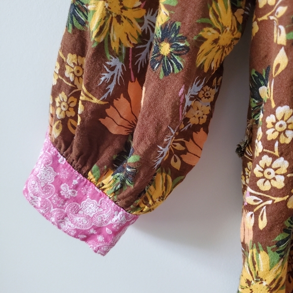 POL Paisley & Floral Oversized Button Up Top Pink Brown Size Small Bohemian - Picture 11 of 14